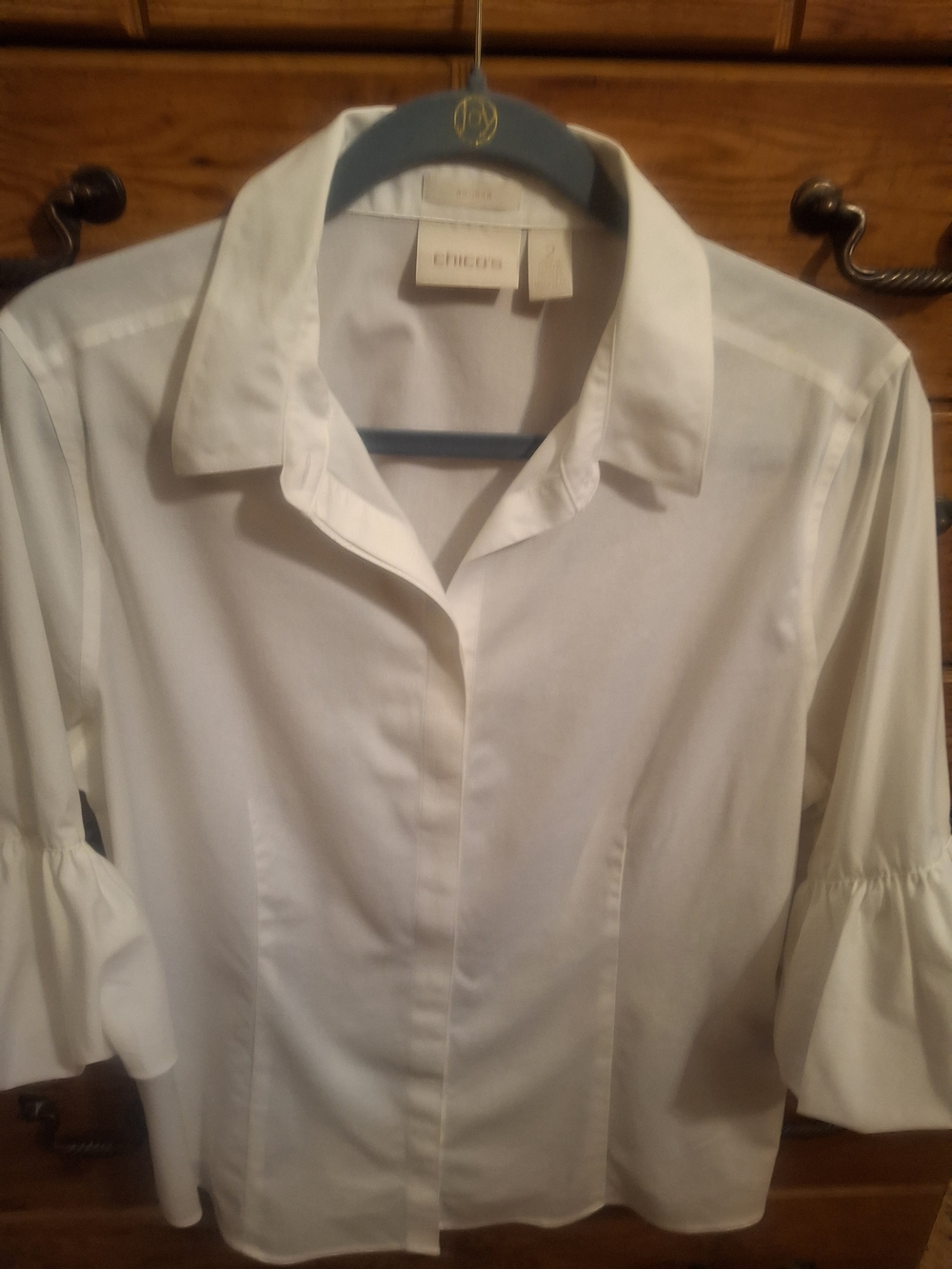 Chico's White Ruffle-Cuff Button-Front Shirt - Picture 5 of 5